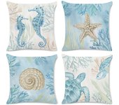 4 Piezas De Fundas De Almohada De Playa De Océano De 18.0 X 18.0 In Con Diseño De Tortuga Marina, Cojines Decorativos Para