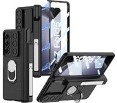 Armor Ring For Samsung Galaxy Z Fold 5 Case Glass Film Pen Holder Magnetic Hinge Protection Cover