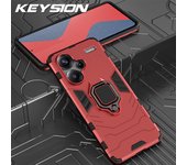 KEYSION Shockproof Armor Case for Redmi Note 13 Pro 5G Silicone+PC Ring Metal Stand Phone Cover for Xiaomi Redmi Note 13 Pro+ 5G
