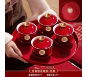 Change Mouth Set with a Pair of Dishes and Chopsticks, Red Joyful Bowls, Bridal Tea Set, Wedding Wine Cup