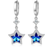 Women Luxury Shiny Zircon Blue Star Hoop Earrings Fashion  Sterling Silver Jewelry Lady Valentine's Day Accessories