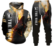 Chándal con estampado 3D de lobo para hombre, Conjunto de sudadera con capucha y pantalones de chándal, ropa de calle de gran ta