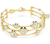 Swaroski Gold Plated Three Layer Zircon Chain Bracelet Silver Transparent Round Crystal Tennis Wide Bracelet Adjustable Jewelry Gift For Women 16-20cm  ﻿