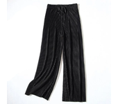 Women's Pleated Loose Ice Silk Casual Cropped Pants Wide Leg Trouse Home Classic Sports Wear Girls Clothes Black Top