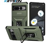 KEYSION Shockproof Case for Google Pixel 7 Pro 7A 8A 9 Pro XL Slide Camera Protection Ring Stand Phone Cover for Pixel 9 8 7 Pro