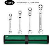 WOZOBUY 4/5pcs Ratchet Spanner Set Gear Ring Ratcheting Combination Wrench Kit Metric Flexible Head with Canvas Bag