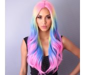 Mid cut bangs wig, female hair, pink headband, synthetic fiber Wig