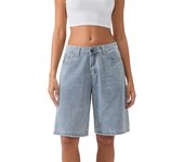 Maemukilabe Y2K Loose Fit Denim Shorts Pants Women Low Rise Wide Leg Knee Length Oversized Jeans Shorts Retro Grunge Streetwear