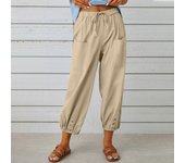 e linen and cotton pants buttons for women, wide leg trousers with nine stitches, high waist, novelty