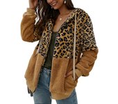 Women's Coat Jacket Zip Winter Jacket Autumn Warm Jacket Top Leopard Fleece Sweatshirt Hooded Cardigan