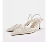White Embroidered Mesh Sgback Shoes Women Fashion Pointed Toe High Heels Lady Casual Stilettos Summer Heeled Sandals Pumps