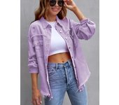 Women's medium length denim windbreaker, with broken and long sleeves