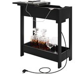 Mesita Auxiliar, Mesa de Sofa con Tablero Plegable, Compartimento Oculto y Estante de Almacenaje, Mesita Estrecha con Enchufe y Puertos USB, Ideal para Salón y Dormitorio, Blanco, 0001CHJ