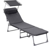 Bañera de Sol, con Colchón de 3 cm, Tumbona Plegable, Tumbona, 193 x 53 x 29,5 cm, Capacidad 150 kg, Parasol Respaldo Inclinable, Jardín, Piscina, Terraza, Negro GCB193B01