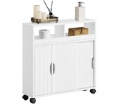 Mueble de Baño con Ruedas Armario de Suelo Estrecho con Puertas Correderas Mueble Cocina Auxiliar de Madera Lacada con Estantes para Espacio Estrecho 20 x 70 x 72 cm,Blanco