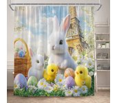 Funny Easter Shower Curtains Cute Cat Rabbit Eggs Butterfly Tulip Flowers Rustic Fabric Home Bathroom Curtain Decor With Hooks