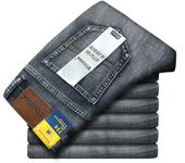 Men's casual straight leg elastic jeans, fashionable and classic, blue and black work denim pants, men's brand clothing