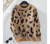 Women's Casual Leopard Crew Neck Loose Fit Sweater Batwing Sleeve Slouchy Pullover Knitted Fuzzy Jumper Tops