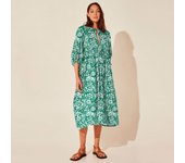 New floral fashion women's loose casual mid sleeved summer cotton vacation dress