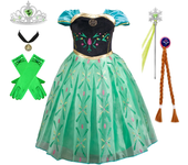 Disfraz de princesa Anna verde para niñas pequeñas, disfraz de Halloween, vestido elegante para fiesta de cumpleaños, vestido de vacaciones carvinal