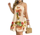 Vestidos de mujer, estampado de verano, vestidos holgados con cuello halter con hombros descubiertos