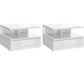 Set de 2 Mesitas de Noche Flotantes con 1 Cajón y Estante Abierto Diseño Moderno Montado en la Pared 35x32x22,5 cm Blanco