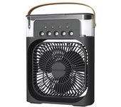 Ventilador 3 en 1ventilador nebulizador, aire acondicionado portátil con Refrigeración por Hidrorefrigeración,Luz Nocturna LED, Material ABS, 5 Salidas de Aire , Enfriador Removible, Color Negro, 1 Pieza