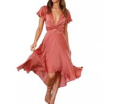 Vestido de mujer con temperamento de verano, vestido de falda irregular con cuello en V de manga corta