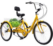 Triciclo de 24 pulgadas para adultos, 7 velocidades, plegable con cesta de la compra, triciclo plegable con soporte, bicicleta