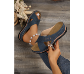 Zapatillas Zapatos de cuero para mujer Cuñas Punta abierta Diapositivas antideslizantes informales Moda exterior Playa Sandalias en forma de hoja 43 tamaños