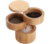 3 Tiers Bamboo Salt Box,Bamboo Spice Box with Magnetic Swivel Lid for Salt,Spices,Seasoning,Pepper Holder Box with Cover