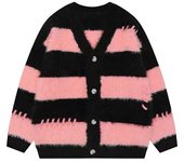 2024 Autumn/Winter New Korean College Style Striped Cardigan Women's Imitation Mink Velvet Soft Sticky Knitted Sweater