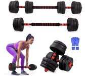 Mancuernas ajustables, 2 en 1, ExtenFit, Peso de 2-20 kg, Incluye mancuernas y barra de extensión acolchada, Tuercas antideslizantes, Acero resistente, Gym en casa