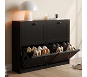 Zapatero 4 Puertas, Zapatero Estrecho, Zapatero Entrada Recibidor, 105 x 24 x 80 cm (Largo x Ancho x Alto), Zapatero Madera, para Entrada Estrecha, Pasillo (Blanco)