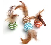 4 Pcs Cat Toys Balls, Cat Feather Toy, Cat Toys Balls with Feather, Interactive CatToy Ball Kitten Play Sports Chase Training Toy Ball（Color random）
