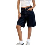 Maemukilabe Y2K Loose Fit Denim Shorts Pants Women Low Rise Wide Leg Knee Length Oversized Jeans Shorts Retro Grunge Streetwear