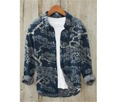 -Kanagawa Cardigan de or Mixed Vintage Men's Hawaiian Long Sleeve Shirt, 3D Printed Polo Neck, New