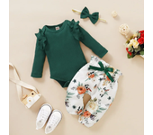 3Pcs Newborn Baby Girl Clothes Sets Infant Outfit Ruffles Romper Top Bow Leopard Pants New Born Autumn Fall Toddler Clothing