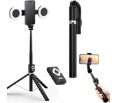 4 in 1 Wireless Bluetooth Selfie Stick, 67" Tall Selfie Stick Tripod Combo with Light Ring, Selfie Stick Tripod with Remote