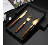 Cuchillo para carne de acero inoxidable, tenedor, cuchara, palillos, buen mango de madera, vajilla de regalo, platos de cocina, juegos completos