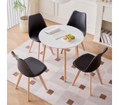EGOONM Nordic Round Dining Table and Set of 4 Dining Chairs with PU cushion  for Dining Room Kitchen Restaurant Balcony Home