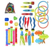 Set Juguetes Buceo,Juguetes Piscina,30pcs,Accesorios Buceo,Torpedos,Anillos Peces,Gemas,Regalos Verano Niños