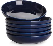 Cuencos de Pasta, 21,6 x 4,5 cm Platos Hondos de Porcelana, Platos para Ensalada Grande, Platos Ceramica Apto para Lavavajillas, Microondas y Horno-880 ml, Azul, Juego de 6
