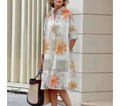 Elegant autumn shirt to fashionable loose long sleeved office women's green and red lapel dress