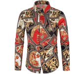 Insignia nacional de los hombres camisa estilo étnico, Slim Fit Classic Tops, manga larga, cuello alto, ropa casual, vestido