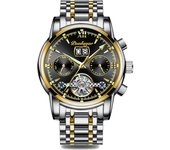 Boda berenjena nuevo impermeable multifunción reloj mecánico automático para hombres reloj luminoso hueco calendario de acero inoxidable para hombres con