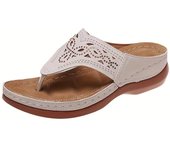 Women's Fashion Wedge Sandals, Casual Faux Leather Solid Color Flip Flops, Lightweight & Comfortable Shoes