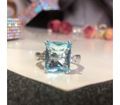 illes colored gemstone ring inlaid with artificial sea blue topaz light luxury plated PT950 super large full diamond carat ring