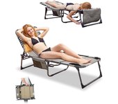 Plegable Exterior, Respaldo Ajustable en 5 Posiciones, Silla de Playa, Cama de Camping con Almohada para Playa Piscina Vacaciones Exterior ¡Disponible en dos versiones diferentes! Elige tu opción a continuación
