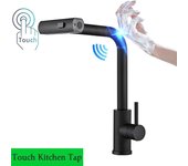 Grey Waterfall Faucet with Down Hot Cold Pull Out Sink Mixer Tap Sensitive Touch on Kitchen Faucets